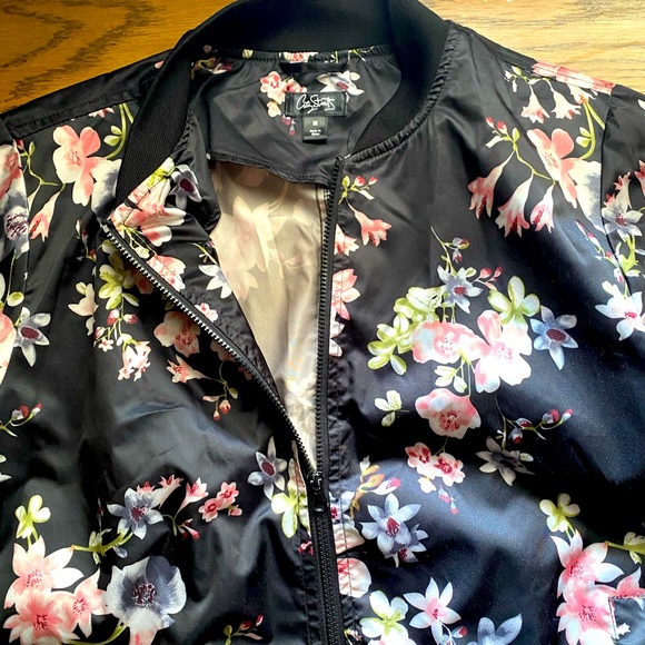 Black Athleisure Track Jacket with Pink Flowers - Picture 4 of 5